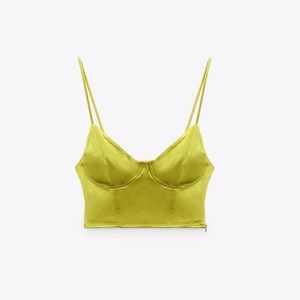 ZARA Satin Effect Corset Top Mid-Green Size Small